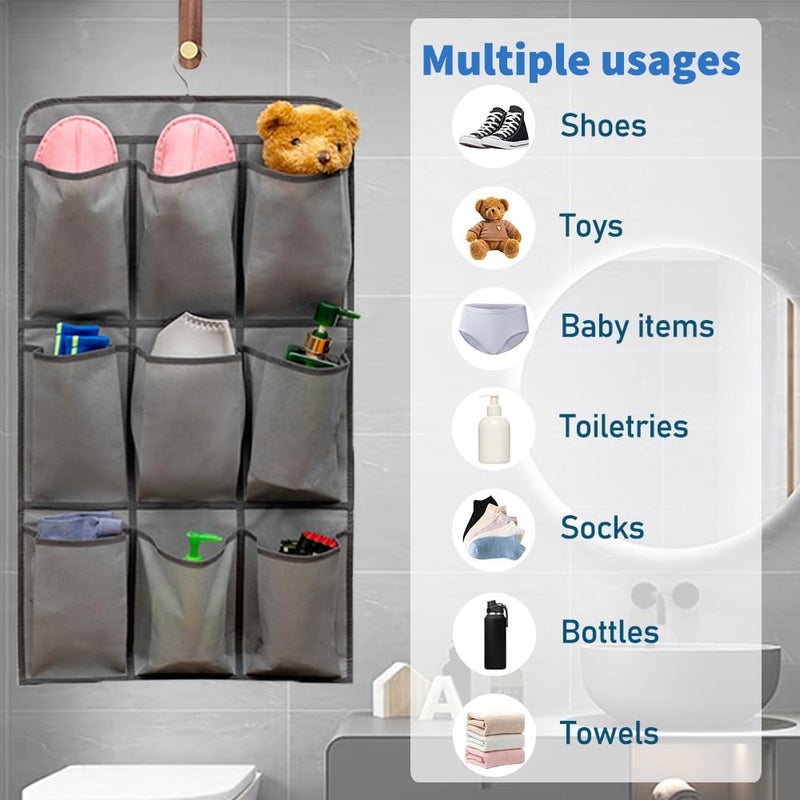 TEMUORG 2 Pcs Closet Organizer Dual Sided Hanging Shoe Storage Bag Underwear Socks Holder with 18 Pockets (FABRIC POCKETS) - Image 2